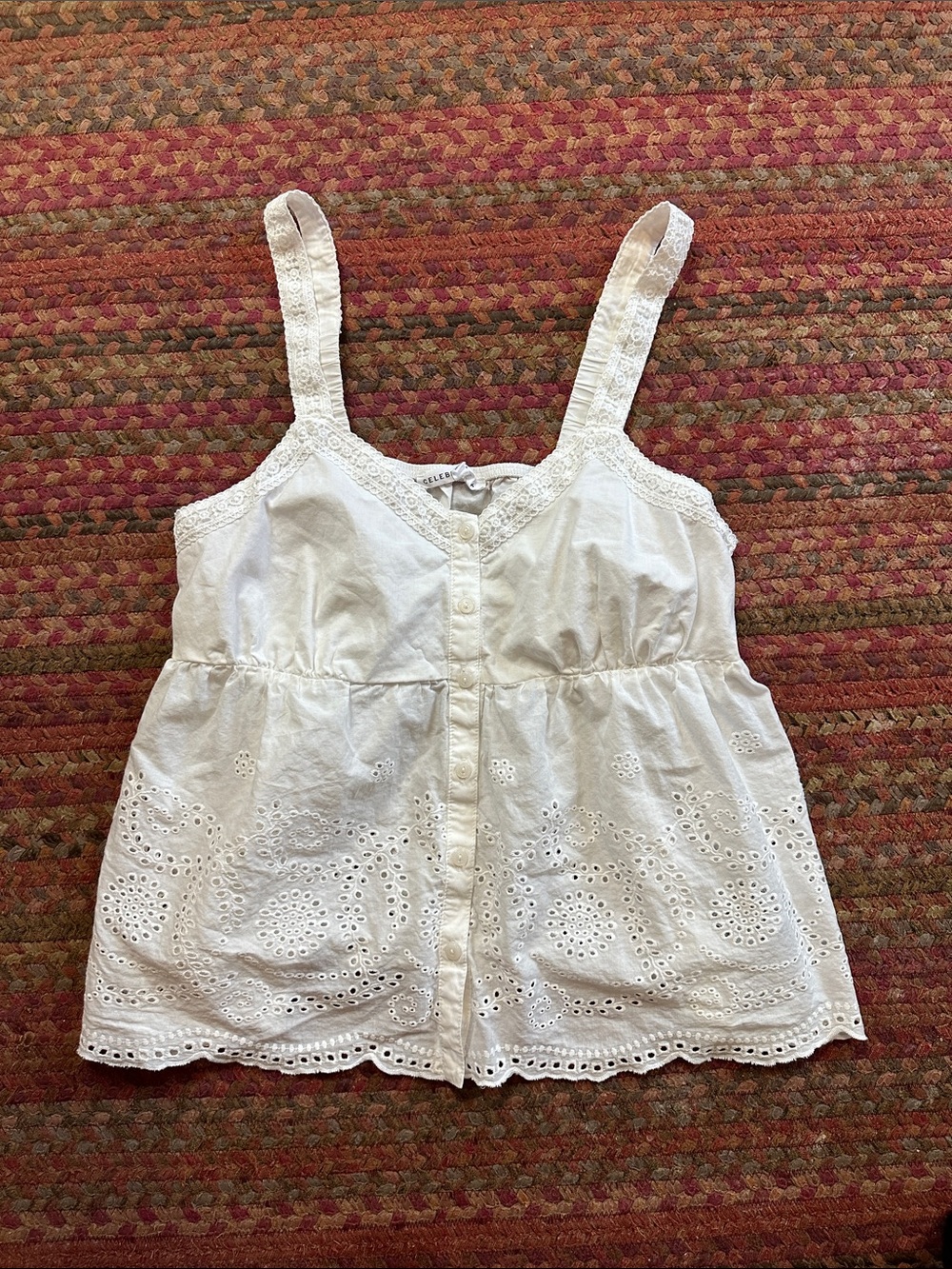 Celebrity Pink White Eyelet Button-Front Camisole